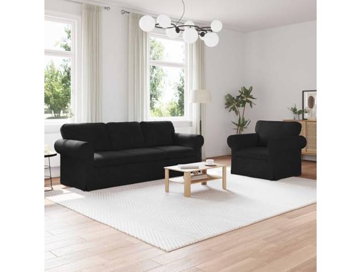 KGHERMDF Sofa Set 2 STK Schwarz Stoff Modulares Ecksofa mit Metallrahmen Stabile Metallrahmen, atmungsaktiver Stoff, Holzwerkstoff Armlehnen, Brötchen Füße, Schaum-Faser Füllung, pflegeleichte