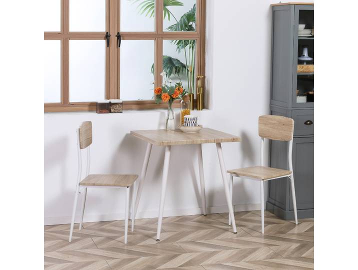 HOMCOM Ensemble Table Carrée 3 Pièces MDF Métal Blanc