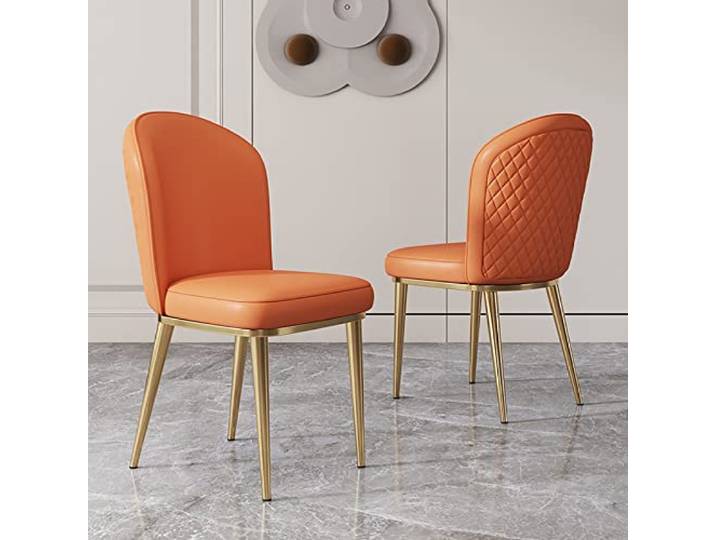 IXMLDAXD Der Stuhl, Modern Mid Century Dining Chair Set of 2 - Comfortable PU Leather Accent Chairs with Sturdy Metal Legs for Living Room and(Orange)