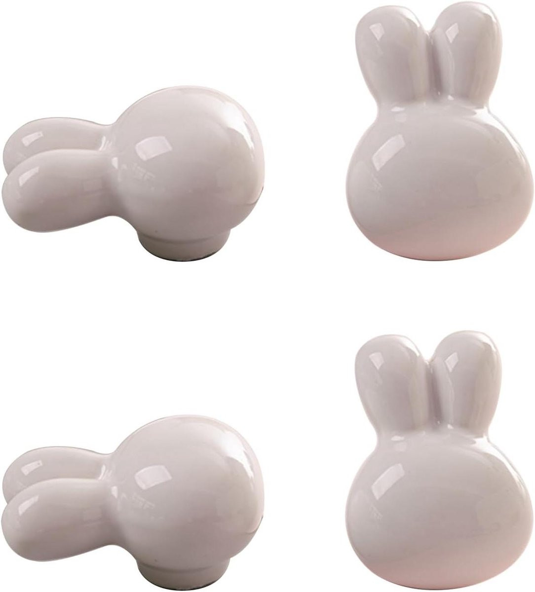 Set van 4 gekleurde keramische knoppen in schattige konijnenvorm voor meubels en kinderkamer decoratie