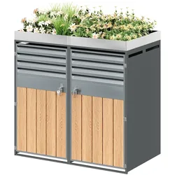 Merax Mülltonnenbox, 132 x 80 x 124.5 cm, verzinktes Stahl, mit Pflanzfläche oben, Lüftungsöffnung mit Lamellen, Grau