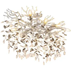 LED Deckenleuchte Kronleuchter Deckenlampe silber Kristalle rauchfarben L 85 cm