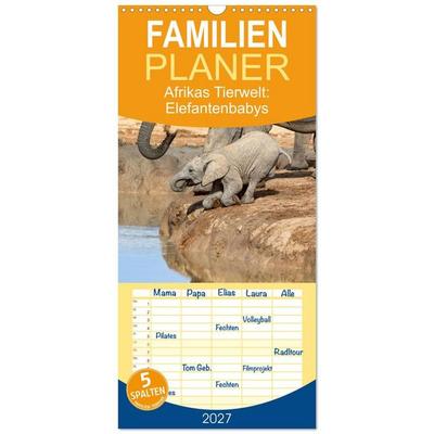 Familienplaner 2027 - Afrikas Tierwelt: Elefantenbabys mit 5 Spalten (Wandkalender, 21 x 45 cm) CALVENDO