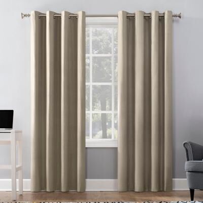"Wide Width Sun Zero™ Cameron Texture Grommet Window Panel by Sun Zero™ in Linen (Size 50"" W 63"" L)"