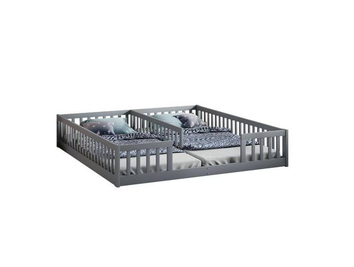 Modfu Kinderbett aus Kiefer und MDF 90x200 cm Grau mit Sicherheitsgitter, bodennahes Doppelbett für 2 Kinder, 90x200 cm, Babymöbel & Kindermöbel, Kinderzimmer & Jugendzimmer, Kinderbetten
