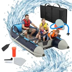 Relaxdays Schlauchboot 3,20 M für 4 Personen Weiß,Dunkelblau,Hellblau
