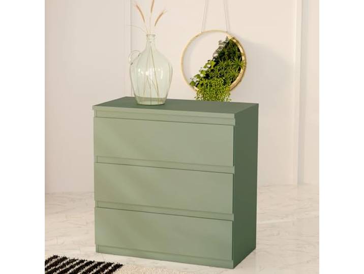 Forte EDMORE Kommode 70 80, Moderne Kommode mit 3 Schubladen, Holzwerkstoff, Salbei, 77,2 cm breit x 79,8 cm hoch x 42,2 cm tief