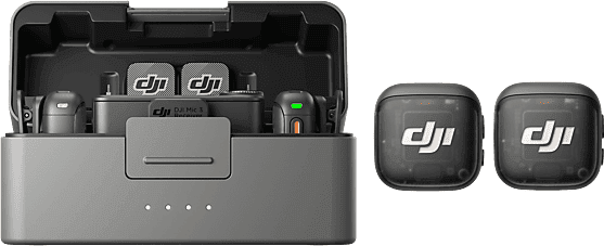 Micrófono - DJI MIC 3 (2 TX + 1 RX Estuche de carga), Inalámbrico, Cancelación ruido avanzada, 28h Autonomía, Negro