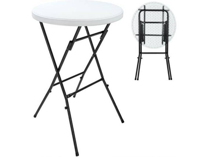 CASARIA® Table haute de bar pliante mange-debout Ø 72 cm blanc hauteur 110 cm table de bistrot jardin extérieur