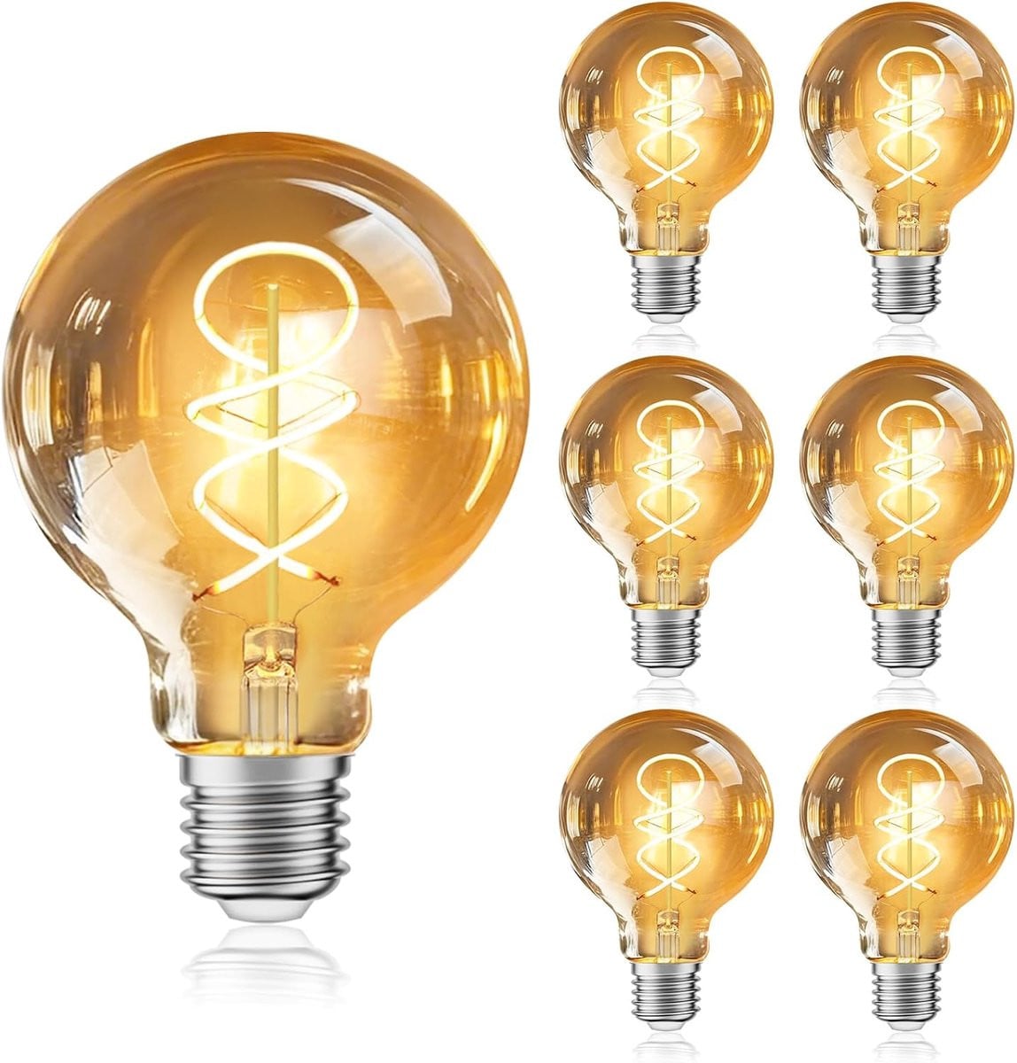 Set van 6 Edison Vintage LED-lampen G80, Warm Wit 2200K, E27, 4W, Retro Filament Lampen