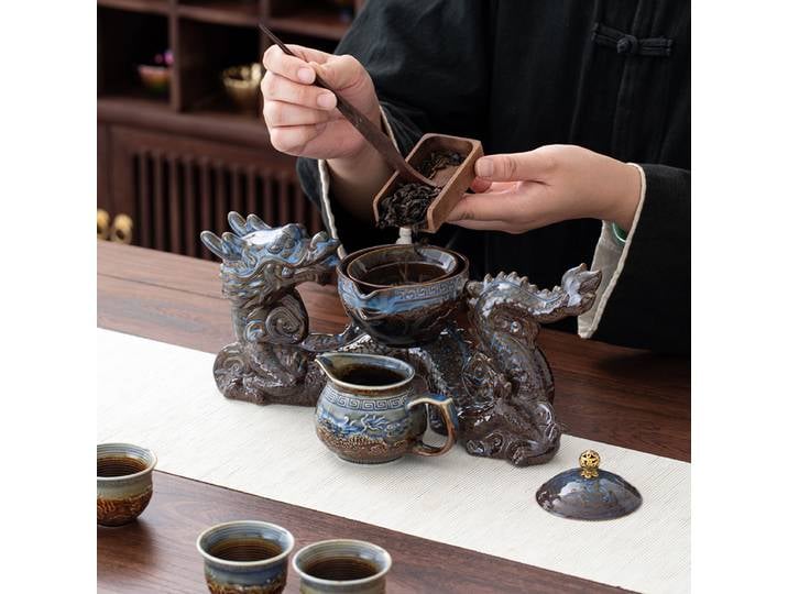1 ensemble, service à thé créatif et pratique, théière dragon semi-automatique, service à thé magnétique rotatif à conduction d'eau, service à thé chinois Kung Fu