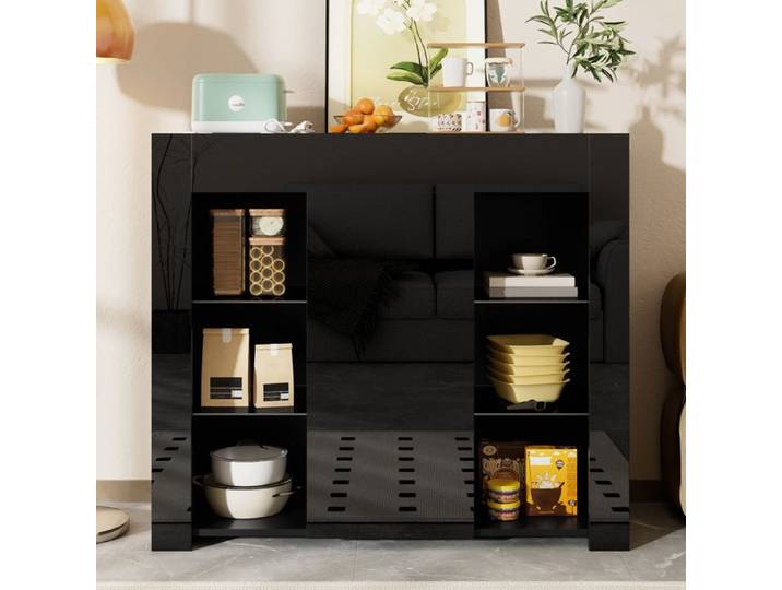 Nouveaux matériaux écologiques Buffet noir moderne avec façade haute brillance – solution de rangement compacte et élégante avec é