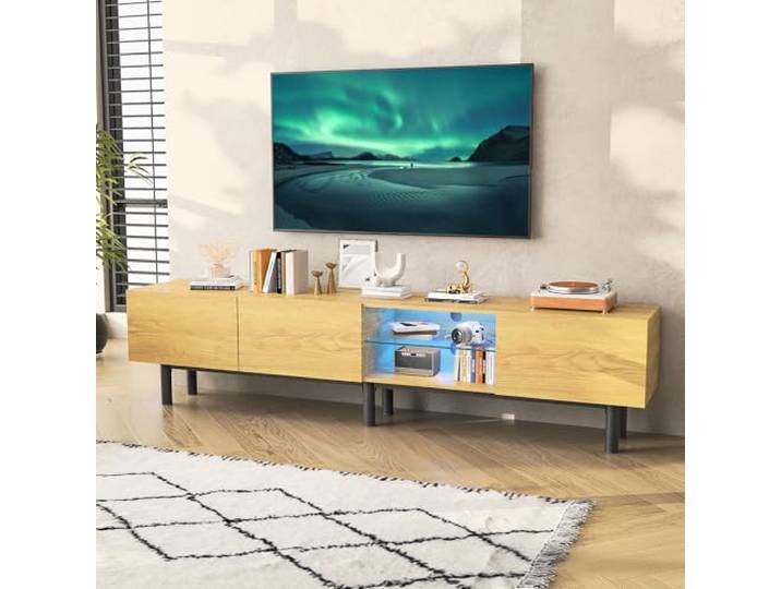 QLTXYHML TV-Möbel, 175 x 31 x 41 cm, 2 Türen, LED-App, Holzoptik