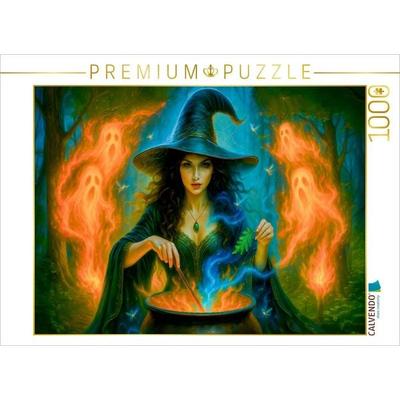 CALVENDO Puzzle Kräuterhexe mit Geistern am Zauberkessel | 1000 Teile Lege-Größe 64x48cm Foto-Puzzle für glückliche Stunden