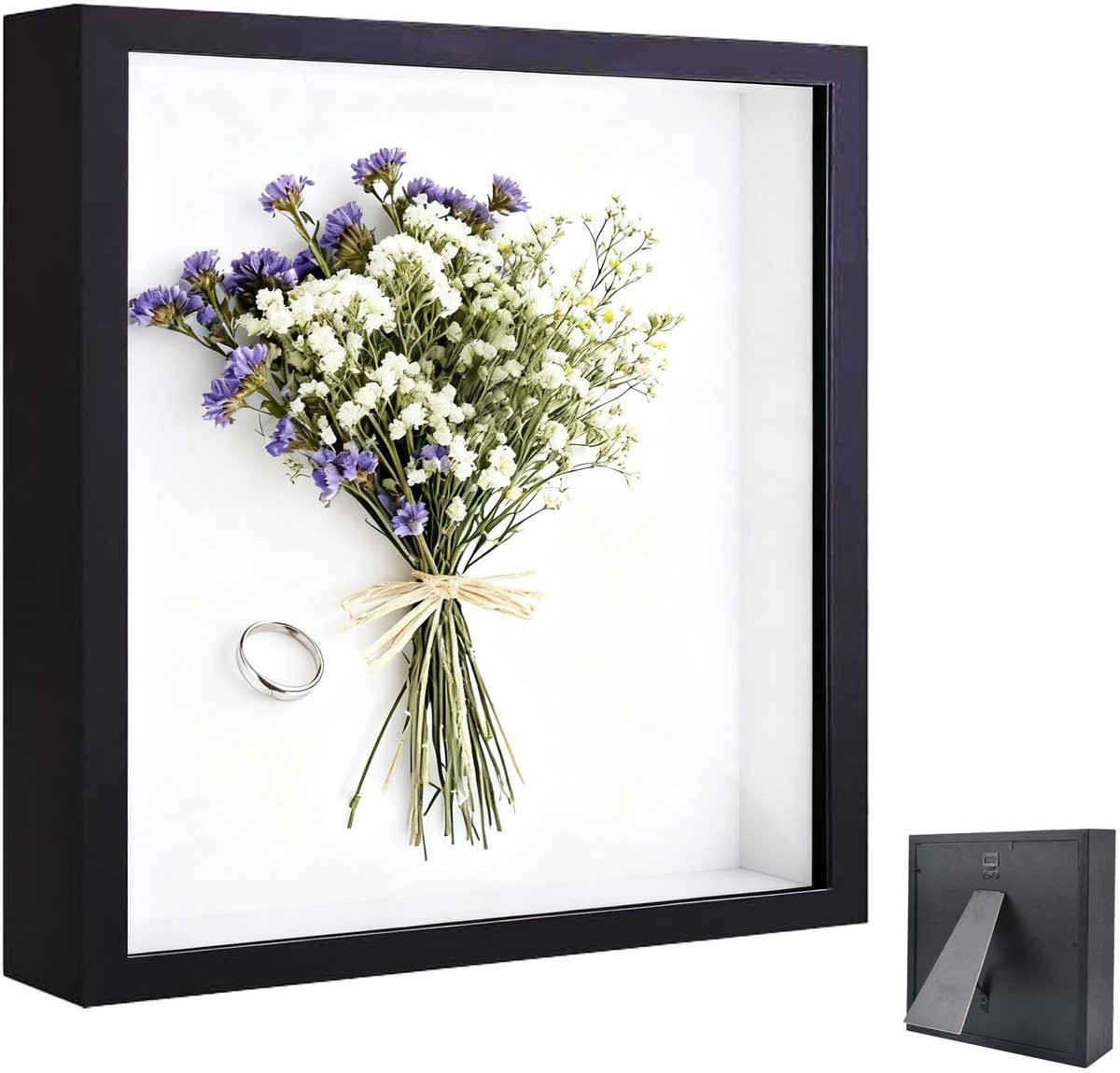 Zwarte 3D Fotolijst Showbox voor Objecten en Bloemen, Vierkant, 25 x 25 x 3 cm