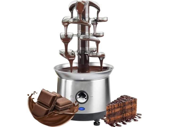 Elektrische Schokoladenbrunnenmaschine, 4-stöckiges Fondue-Set mit 180-Watt-Mixer und Schmelztopf für Hochzeiten, Partys und Feiern.
