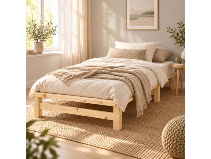 Homestyle4u Holzbett 90x200 mit Lattenrost - Bettgestell Kiefer Massivholz Einzelbett, unbehandelt & naturbelassen – ideal zum Selbstgestalten, Palettenbett-Design