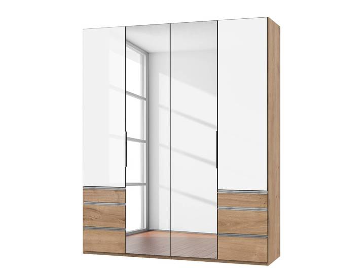 Drehtürenschrank Level 36 D IV 200 x 236cm Weiß/Hochglanz Weiß/Eiche Dekor