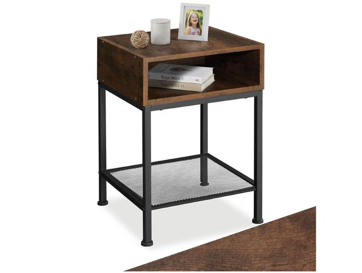 Table de chevet HARLOW 40,5x40,5x59cm - Bois foncé industriel, rustique