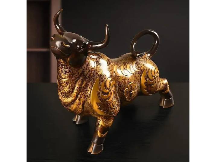 Ornement de vache en cuivre Feng Shui, décor de bureau à domicile peint