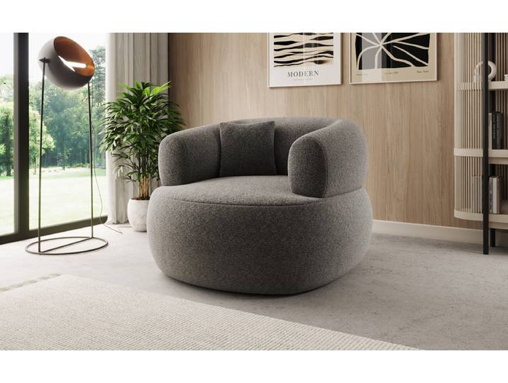 Designer Sofa-Sessel Bao in Strukturstoff - 360°-Drehfunktion - Grau - Strukturstoff - Luxusbetten24