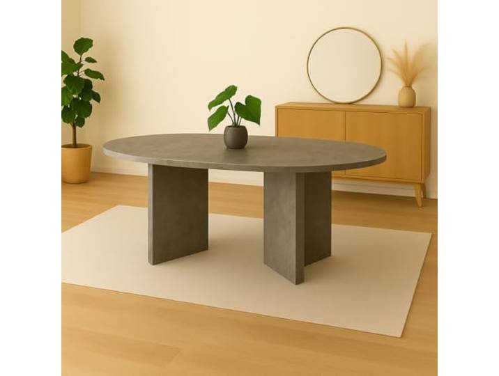trelevo Esszimmertisch 204x90 cm Graue-Optik V-Form gerade Kanten Tischplatte 40mm, ovealer Esstisch, Tischbeine, Holztisch Esszimmer