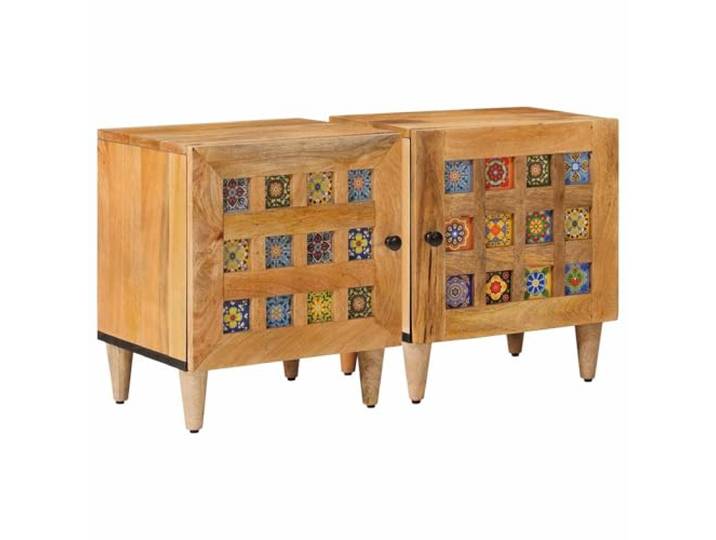 Coespram Nachttisch 2er Set aus Mango Massivholz Natur 40x33x46 cm Kompakte Nachtschränke mit Tür bringen natürliche Holzmaserung und geschlossenen Stauraum dezent ins Schlafzimmer.