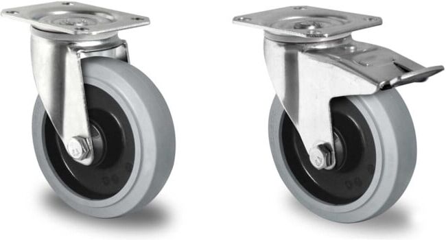 Set CASCOO Lenkrolle ø 100 mm Serie R4E2 Kugellager + CASCOO Lenkrolle mit Totalfeststeller ø 100 mm Serie R4E2 Kugellager