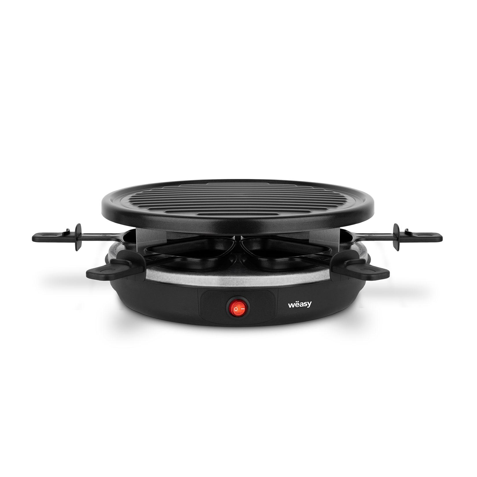 Wëasy Raclette Gerät und Grill LUGA60, 6 Personen, Antihaftbeschictung, 900 W, rund Edelstahl, schwarz