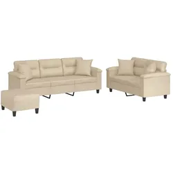 vidaXL, Sofa + Bettsofa, Sofagarnitur Kissen Sessel Sofa Couch 3-tlg. Creme Mikrofasergewebe (2-Sitzer, 3-Sitzer, Polstergruppe)