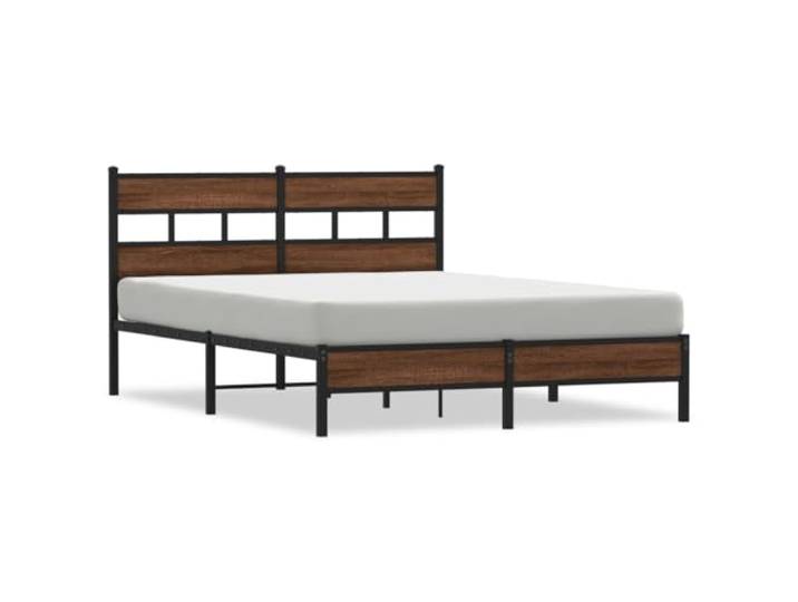 KKgypkn Bettgestell ohne Matratze Braun Eiche 160x200 cm, stabiles Metallbett mit Lattenrost und Stauraum