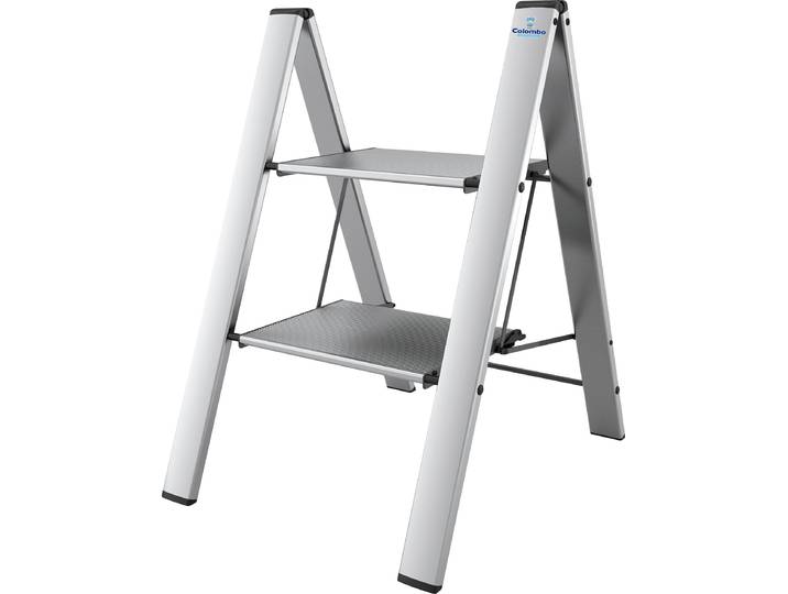 Trittleiter BISCHOF COLOMBO Leonardo Black 1 , silber (silberfarben, schwarz), B:50cm H:79cm, Aluminium, Leitern, Trittleiter, 2-stufig, Tragkraft 150 kg, Aluminium