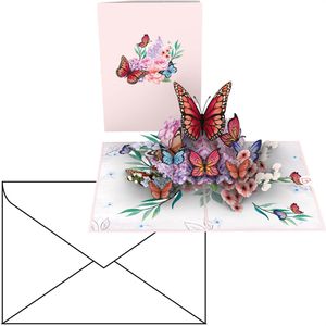 papercrush Geburtstagskarte 3D Schmetterlinge auf Blumen, Pop-Up Karte mit Umschlag, 12 x 17,5 cm