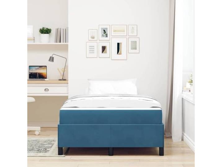 KTHLBRH Bett dunkelblau 120 x 190 cm Stoff Minimalistisches Design, einfache Linien, weiche Farben, geeignet für moderne Räume