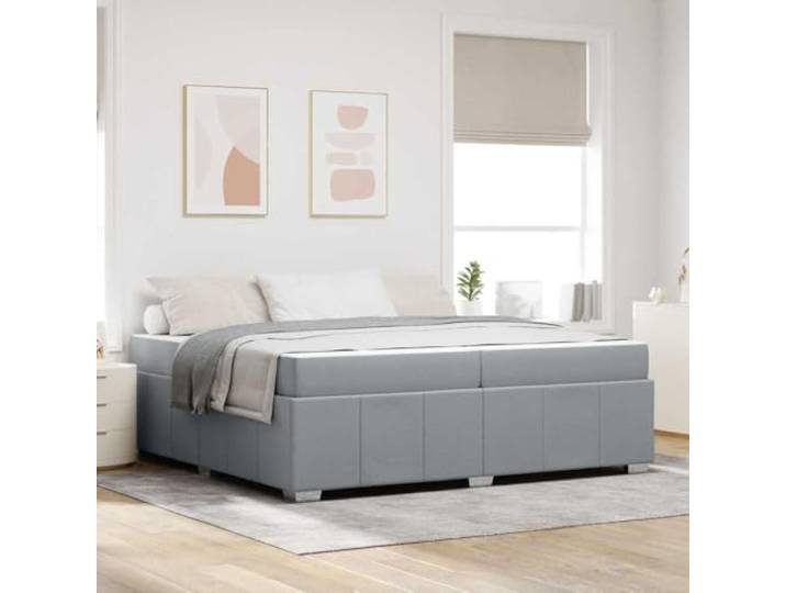 WDGJJFECNMUEHI Stoff Boxspringbett mit Matratze stilvoll 200 x 200 cm Grau Boxspringbett mit Matratze Hellgrau 200x200 cm Stoff Bettgestell mit Lattenrost Taschenfederkern Matratze Kaiserbett