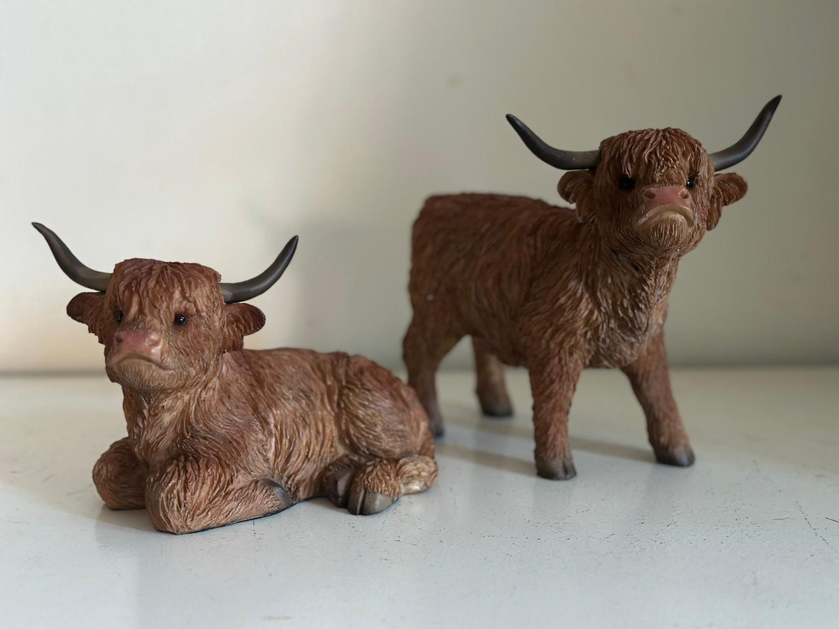 Goodyz Set van 2 Boerderijdieren - Schotse Hooglander Koe en Kalf met Hoorns