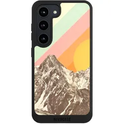 Nivocase Handyhülle für Samsung Galaxy S23 Hülle NIVOpure Case Schwarz Berg Retro Sonnenschein (Samsung Galaxy S23), Smartphone Hülle, Schwarz