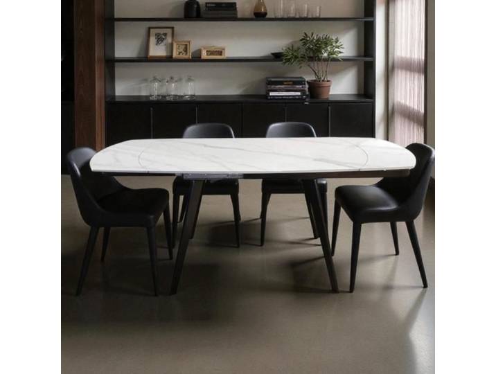 Table extensible 130-190x80 cm plateau marbre blanc - ALMOR