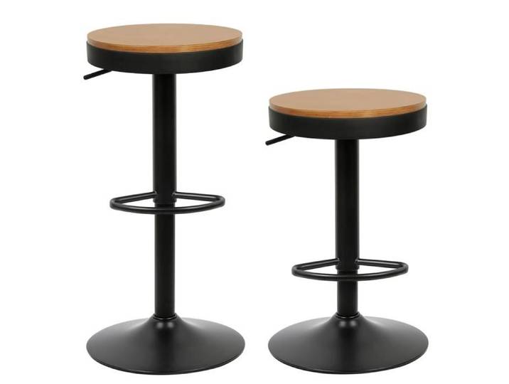 Tabouret de bar SUPFINE - Conception à grand châssis - Lot de 2 - Châssis monobloc Noir