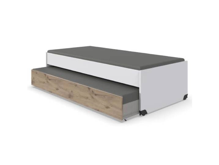Lomadox Jugendzimmer-Bett mit 120x200 cm Liegefläche in weiß mit Eiche, mit Bettschublade, Rollen, kompaktes Design