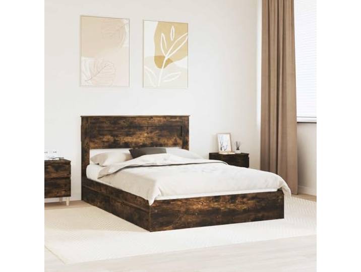 Stauraum Bettrahmen aus Holzwerkstoff mit Klappmechanismus Geräucherte Aufbewahrungsbett Geräucherte Eiche 160x200 cm Holzwerkstoff Bettgestell mit Schubladen Lattenrost Stauraum Bett Kiefer