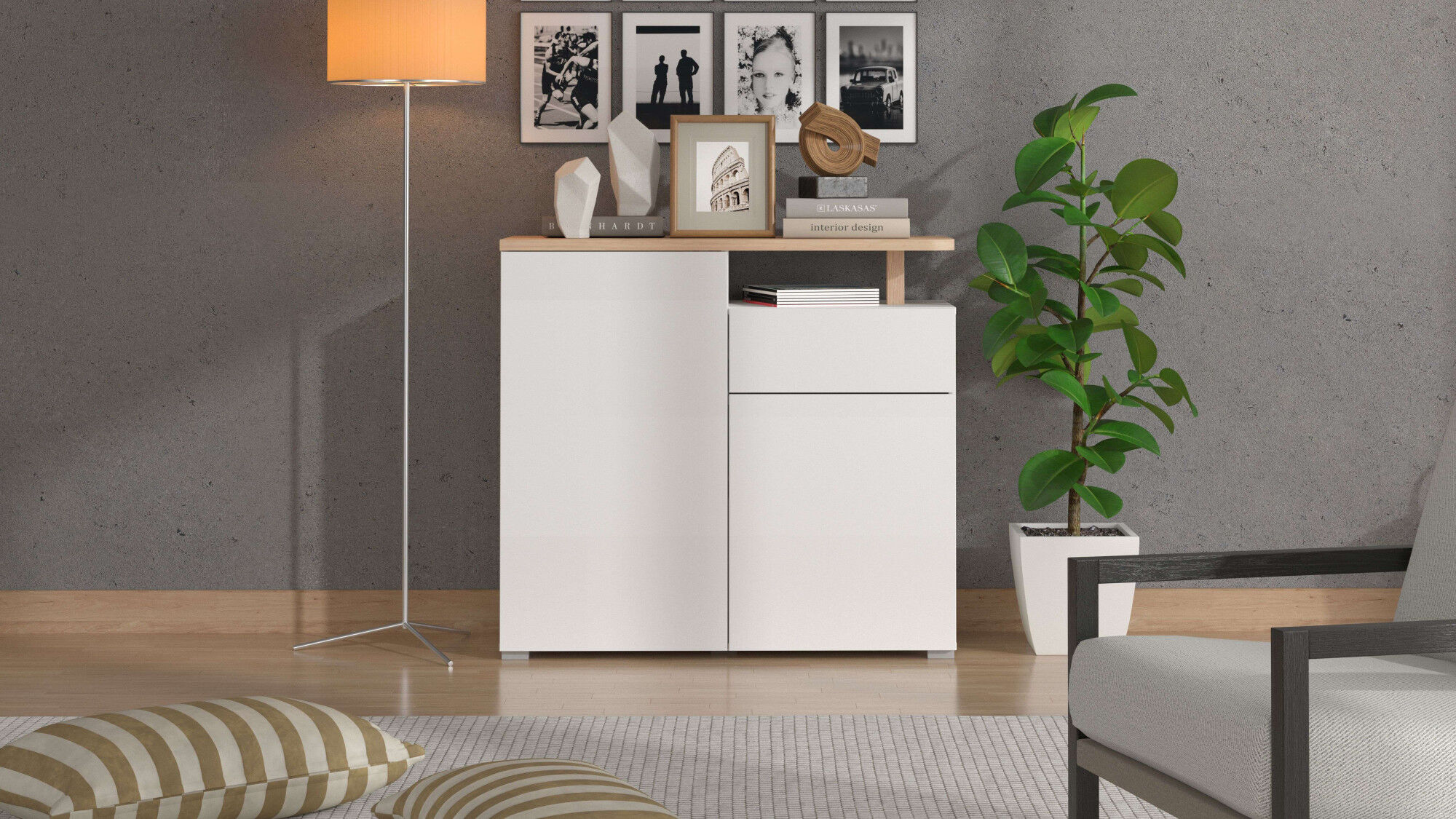 Kommode HOME AFFAIRE "Aterno Sideboard, Anrichte", weiss (weiß, natur), B:102,5cm H:94cm T:40cm, Sideboards, Kommode, Breite 154 cm, mit Push-to-Open Funktion weiß, natur B/H/T: 102,5cm x 94cm x 40cm, 1 Stk., 2 Stk.