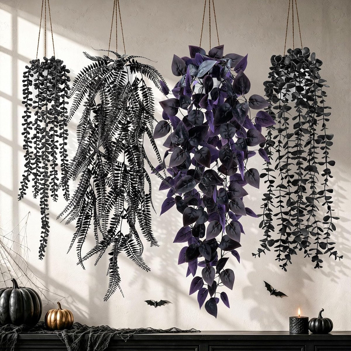 Set van 4 Rose hangende nep planten voor Halloween decoratie binnenshuis