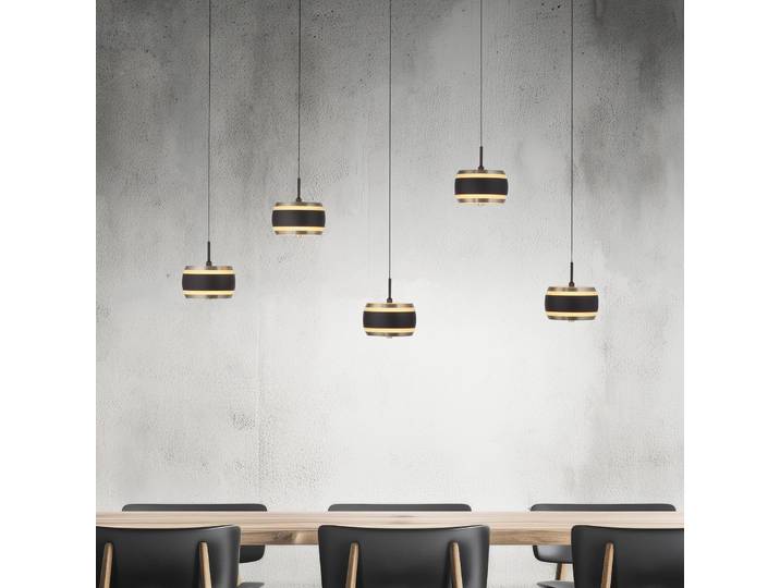 Falling Rings LED-Hängelampe schwarz 101 cm 5-fl. - PURE - Wohnzimmer - Modern - Metall - Mehrflammig