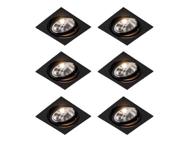 Ensemble de 6 spots encastrés carrés orientables noirs - Chuck