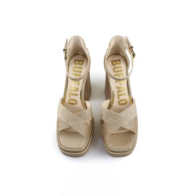 High-Heel-Pumps BUFFALO "Buffalo Cross -Vegan Glitter", Damen, Gr. 41, gold, Kunstfaser, unifarben, Schuhe