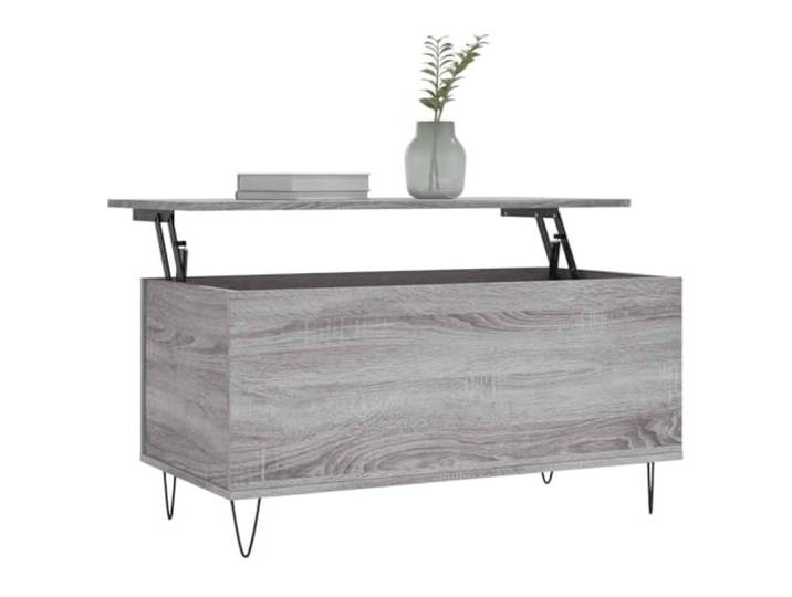KTHLBRH Couchtisch Sonoma Grau 90 x 44,5 x 45 cm Holz mehrschichtig Hebefläche, verstecktes Fach, Metallbeine, stabil, vielseitig für Arbeit oder Mittagessen