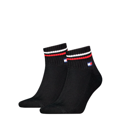 Kurzsocken TOMMY HILFIGER "TH UNI TJ QUARTER 2P ICONIC", Damen, Gr. 35-38, schwarz, Baumwollmischung, Socken, Half-Terry-Sohle für zusätzlichen Komfort