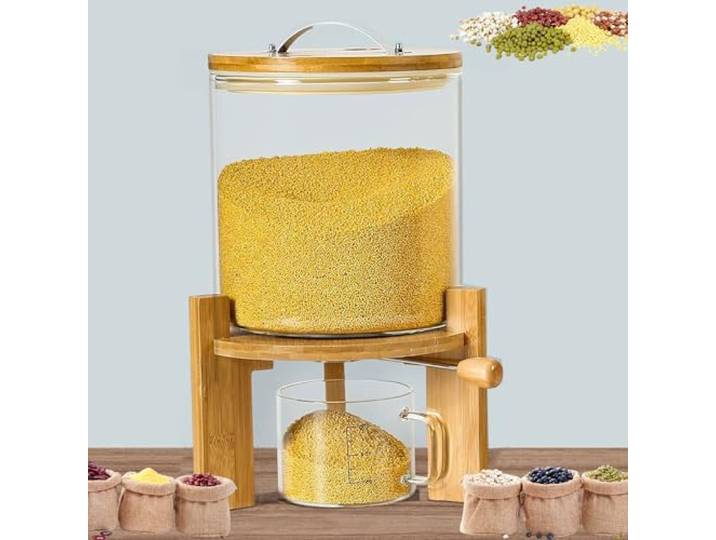 Reisspender 5/8L, Müslispender Küche, Luftdichter Vorratsbehälter Reis, Lebensmittelspender Glas für Kleine Körner Wie Rote Bohnen Mungobohnen Reis Verwendet, Sorgen Sie für Ordnung In der Küche (5L)