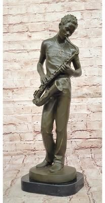 Bronzhaus Bronze Jazz Musician Playing Saxophone On Marble Base
